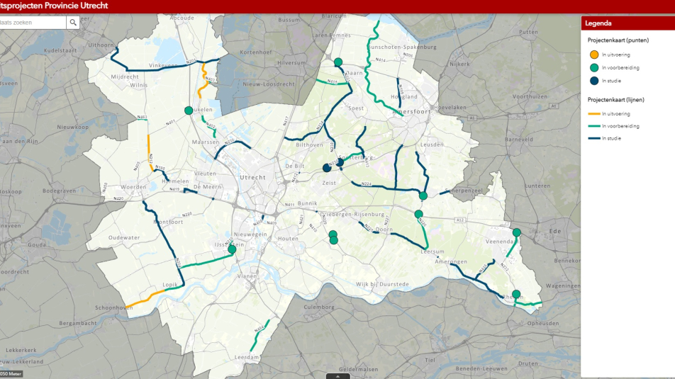 Projectenkaart wegwerkzaamheden provincie Utrecht
