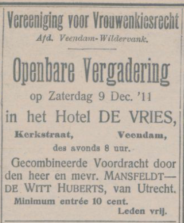 Krantenknipsel uit de Nieuwe Veendammer Courant, 1911